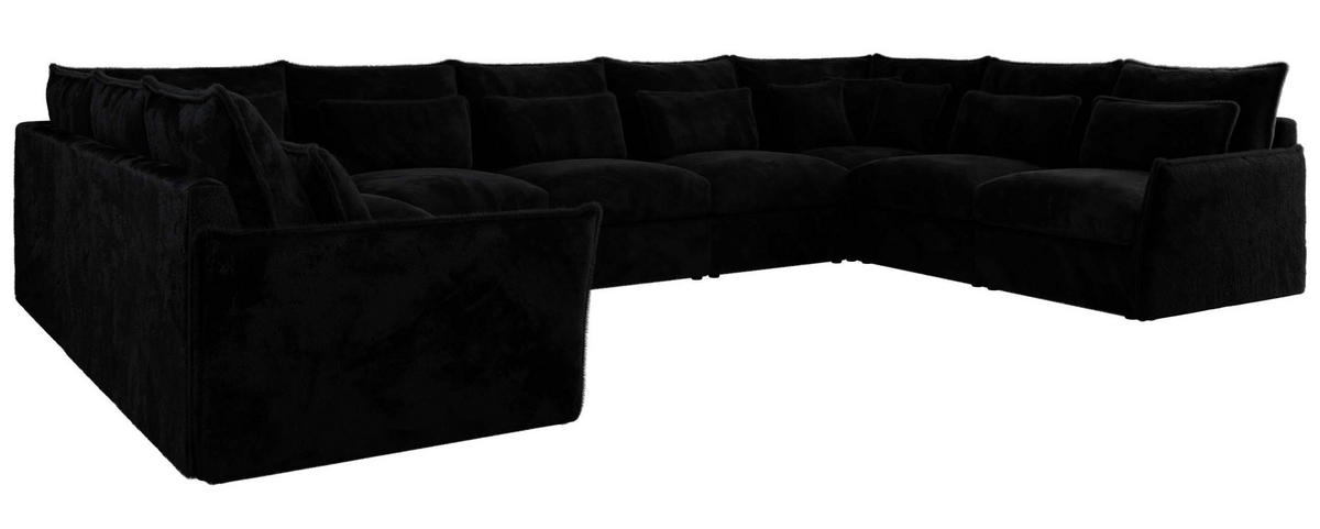 WOHNLANDSCHAFT VERSO U 9M Schwarz Plüsch - Schwarz, Kunststoff/Textil (442/93/270cm) - MKS