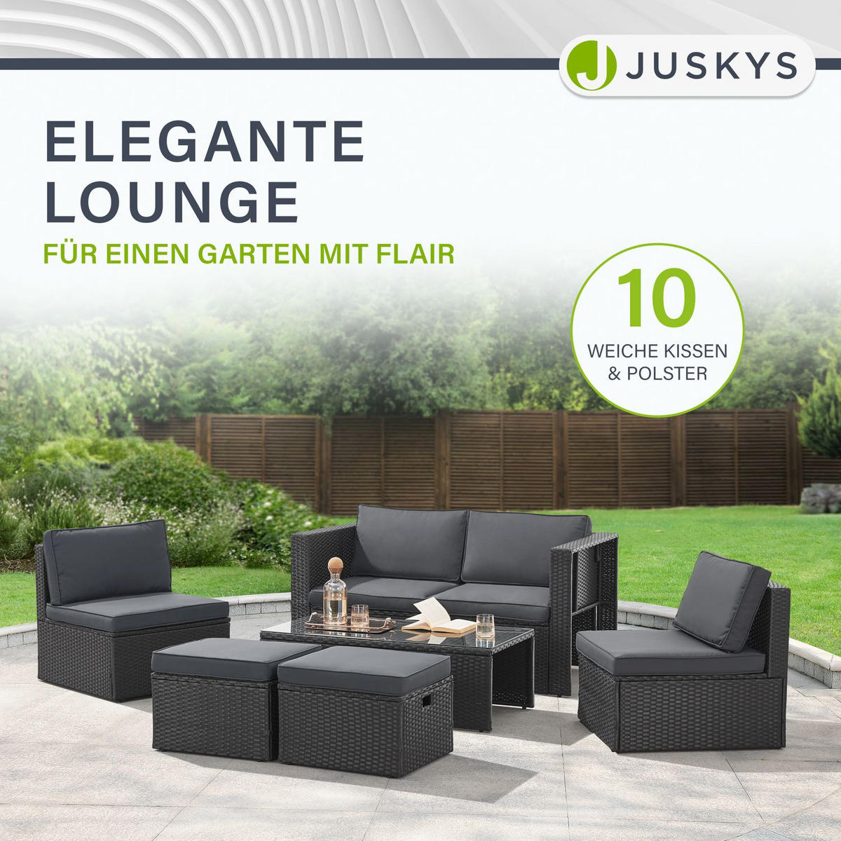LOUNGEGARNITUR Salou schwarz - Schwarz, Kunststoff - Juskys