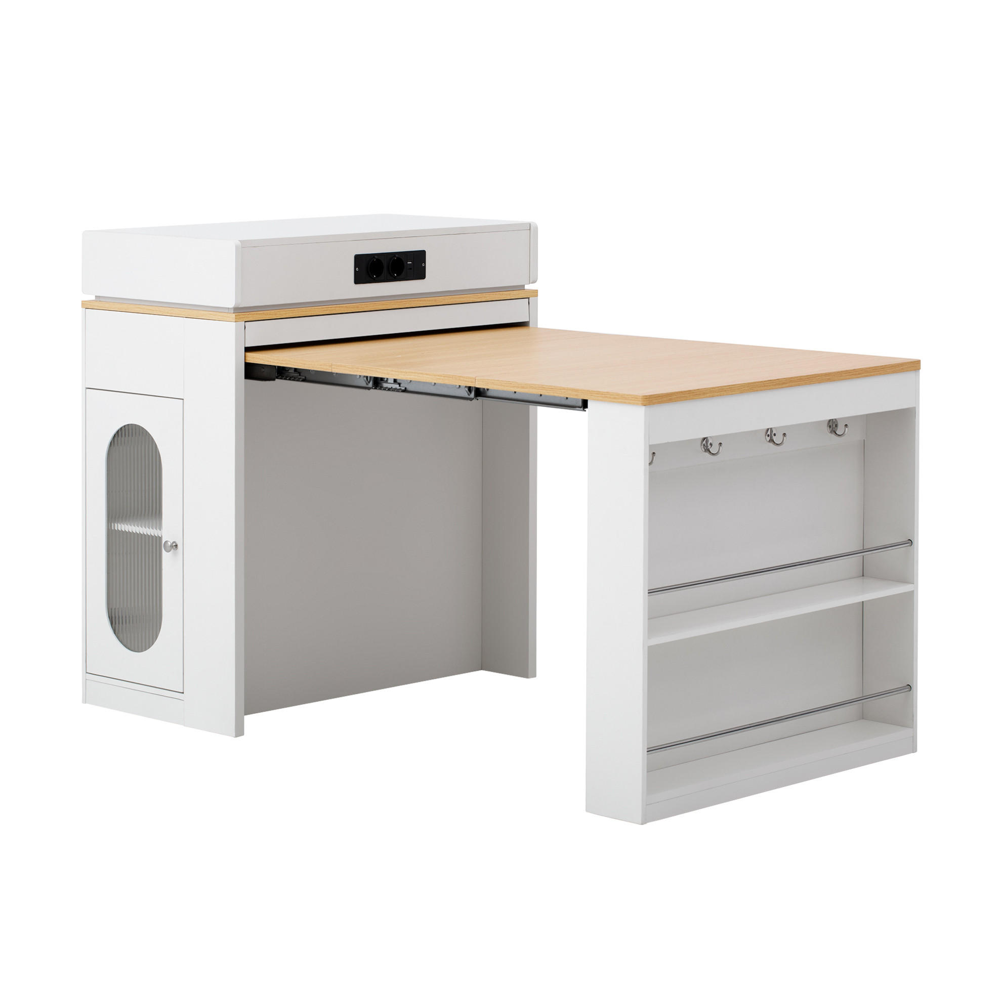 KÜCHENINSEL 83/96/46-146,5 cm Weiß aus MDF und Glas mit ausziehbarer Tischplatte - Weiß, Holzwerkstoff (46/96/83cm) - OKMYHOME