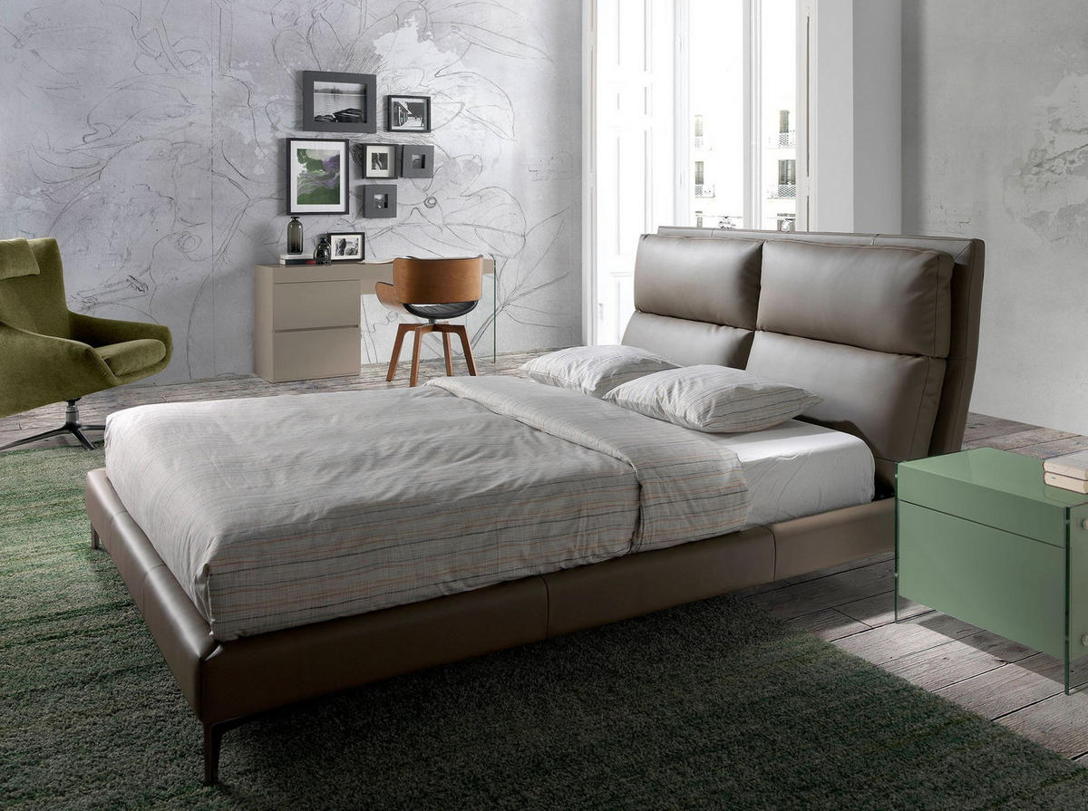 BETT Nerzfarbenes Kunstlederbett 176/240/107 cm - Taupe/Edelstahlfarben, Leder (160/200cm) - ANGEL CERDA
