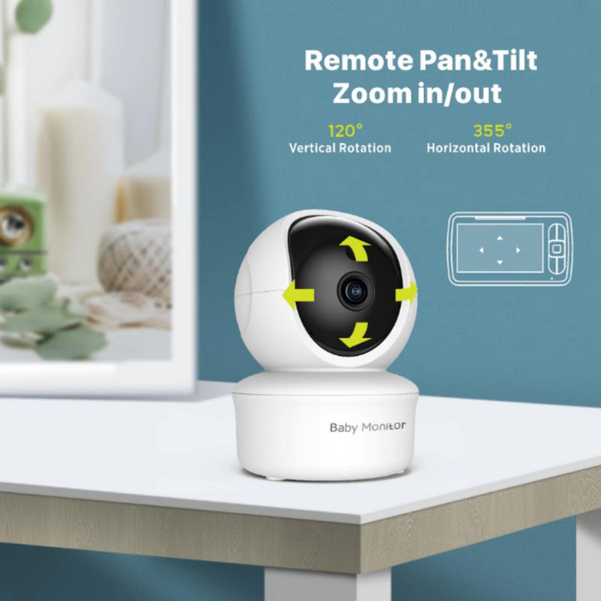 BABYPHONE 5 Zoll Kamera 355° 120° PTZ Nachtsicht 2-Wege Audio 300m Reichweite - Weiß, Kunststoff - Kaket