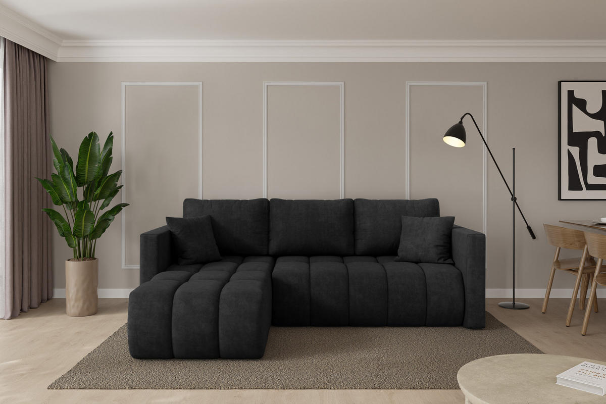 ROHOVÁ SEDAČKA s funkcí spaní, otoman vlevo GARD-L 226x146x85 černá velur - černá, kompozitní dřevo/textil (226/146cm) - ALTDECOR