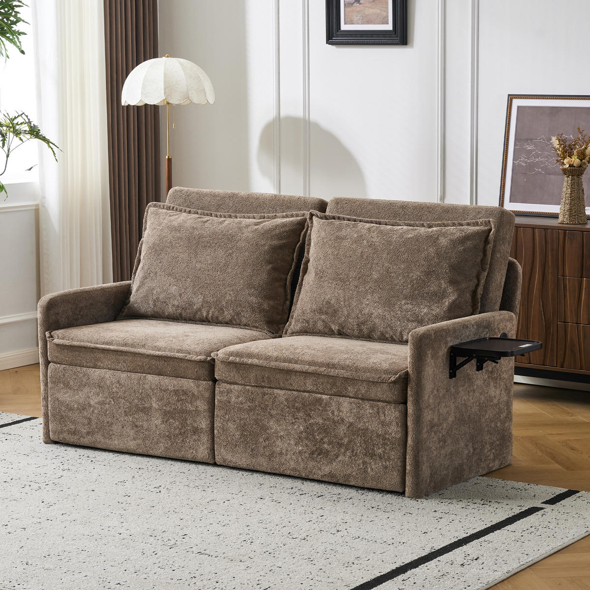 SCHLAFSOFA 172.5/71/95 cm Braun mit USB-Anschluss, 5-fach verstellbarer Rückenlehne und Stauraum - Braun, Textil (71/95/172.5cm) - Oxeza