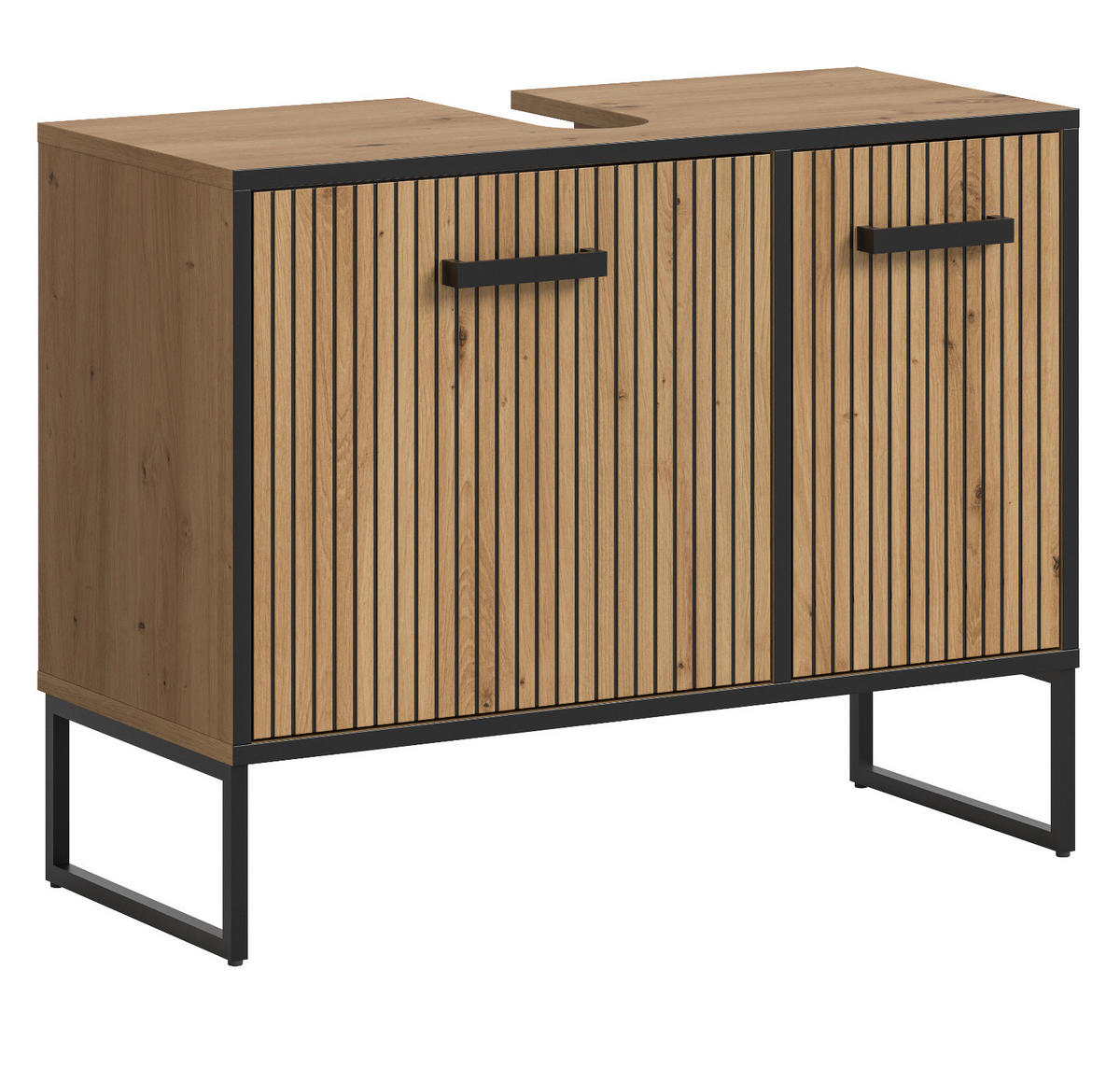 WASCHBECKENUNTERSCHRANK Eiche Artisan, schwarz 80 cm, Badezimmer Unterschrank mit Soft-Close - Schwarz/Eiche Artisan, Holzwerkstoff/Kunststoff (80/63/36cm) - Inn.Furn