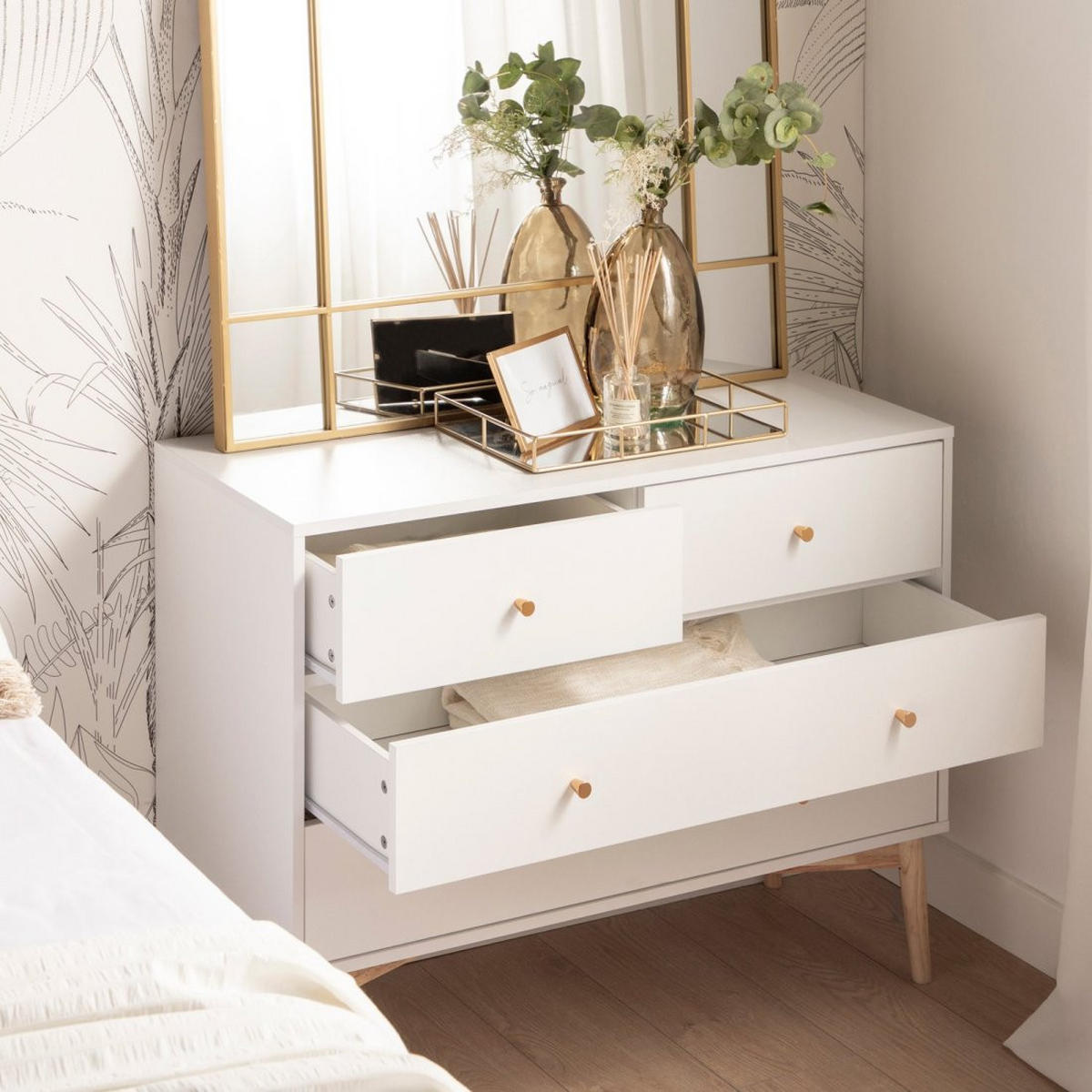 KOMMODE MIT SCHUBLADEN Vichy Weiß 100 cm x 76 cm - Weiß, Holzwerkstoff (100/76/40cm)