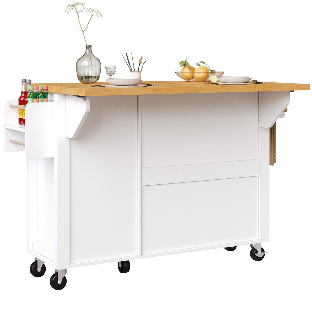 KÜCHENINSEL faltbar 99x70x90cm Weiß mit Schublade & 3 Türen - Weiß, Holzwerkstoff (99/90/70cm) - Modfu