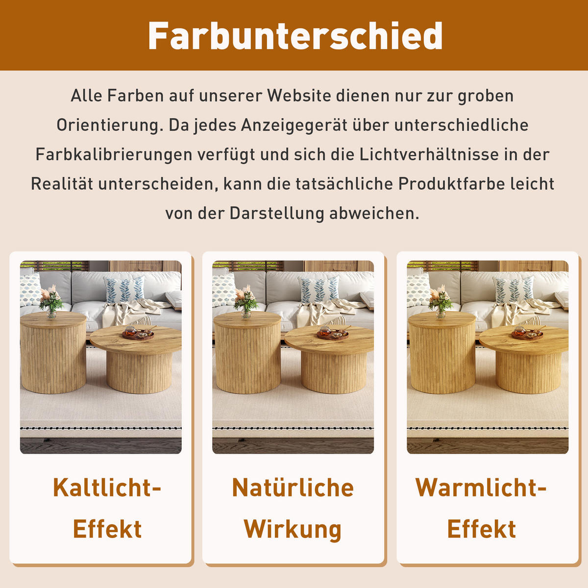 COUCHTISCH in Naturfarben Wohnzimmertisch- Set mit 2 runden Tischen, B75/T75/H36cm und B50/T50/H50.5cm - Naturfarben, Holzwerkstoff (75/75/50.5cm) - STILVORA