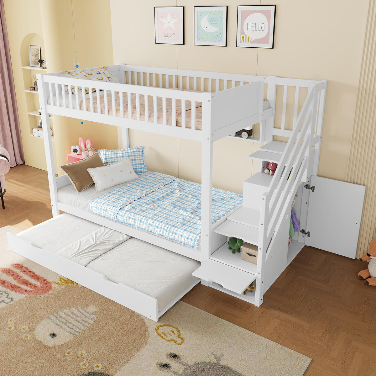 ETAGENBETT 90/200 cm Weiß mit Ausziehbett und Kleiderschrank - Weiß, Holz (90/200cm) - Flora Grace