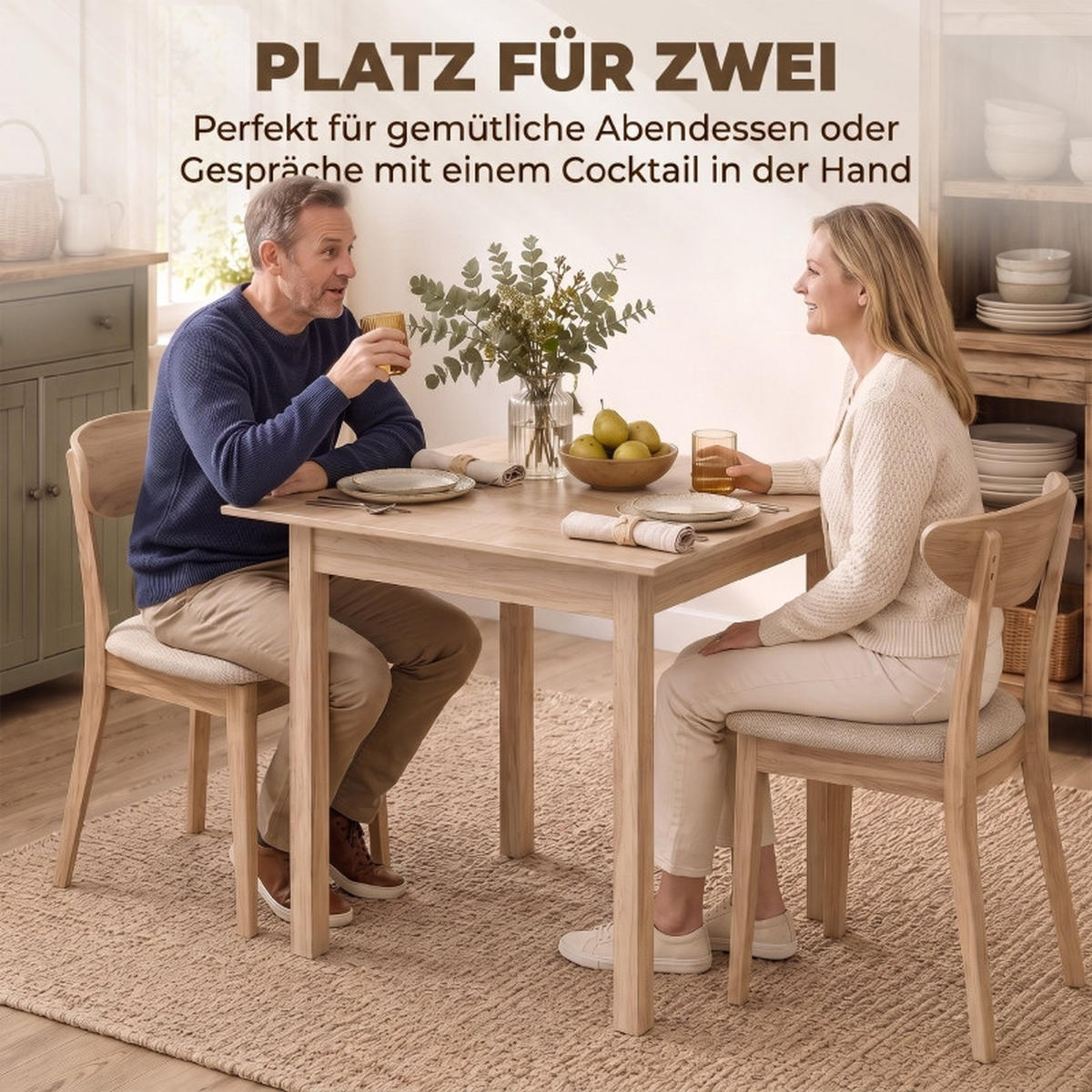 ESSTISCH quadratisch 75×75 cm aus Kiefernholz, stabiler Esszimmertisch mit rutschfesten Fußpads, bis 30 kg Belastung - Kieferfarben, Holz (75/75/76cm) - Joyfair