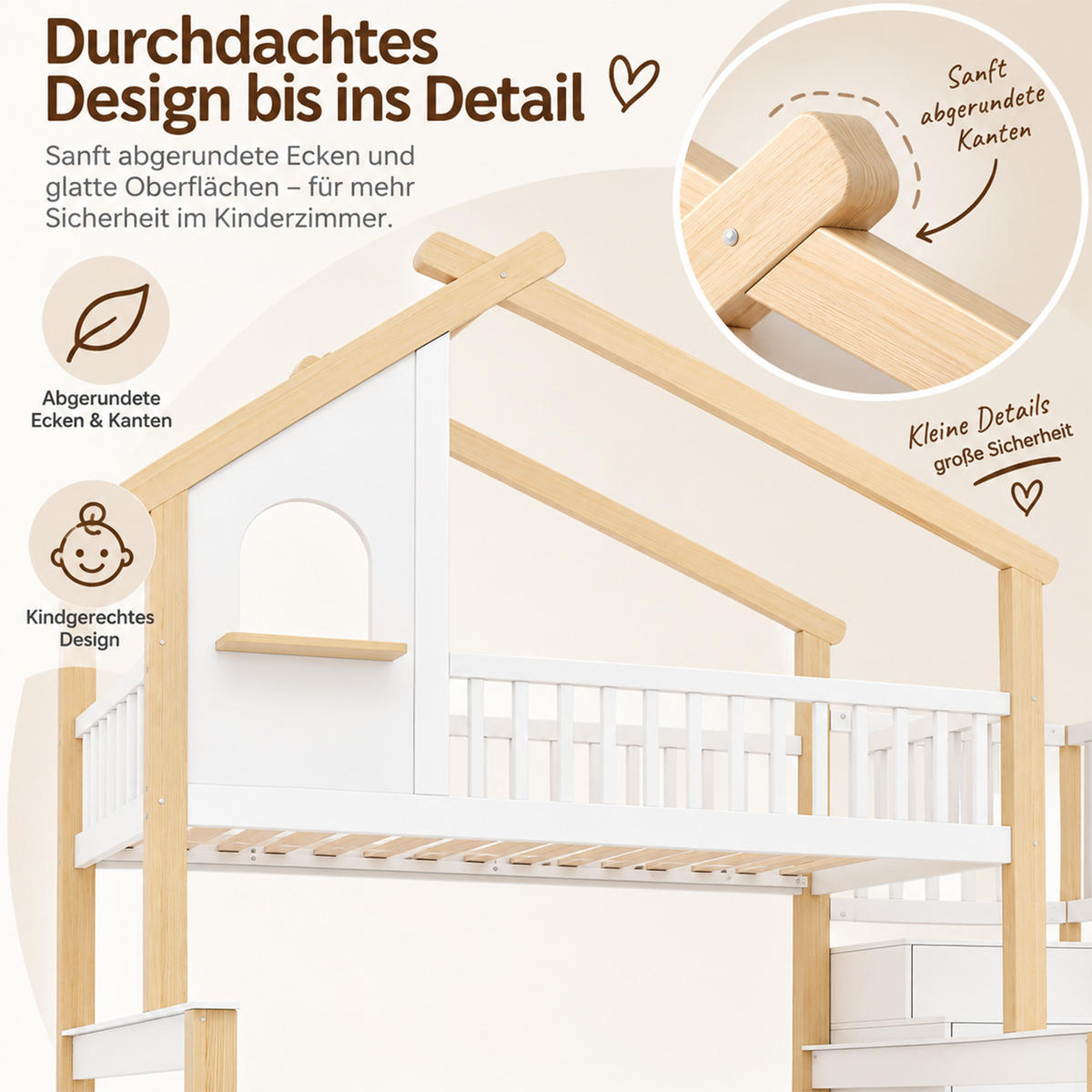 ETAGENBETT 90x190/120x190 mit Treppe/Stauraum, Rausfallschutz, Holz - Weiß, Holz (90/190cm) - LVHOM
