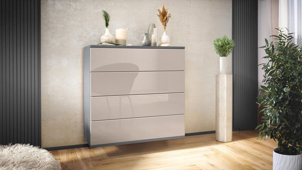 KOMMODE Pavos Sandgrau Hochglanz - Sandfarben, Holzwerkstoff (76/76/35cm) - Vladon
