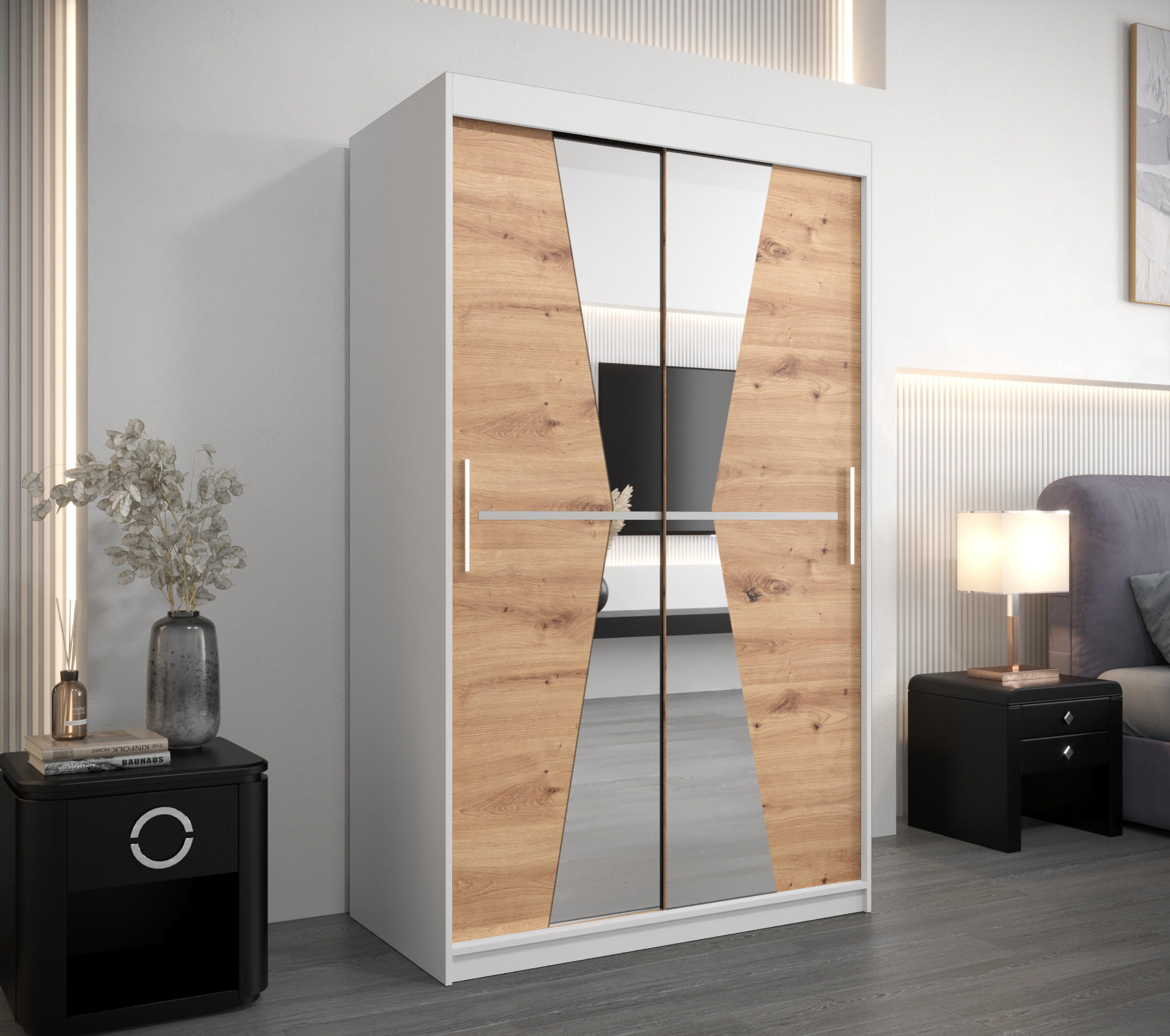 SCHWEBETÜRENSCHRANK 200/120/62 2-türig - Silberfarben/Weiß, Holz/Kunststoff (120/200/62cm) - Abiks Möbel