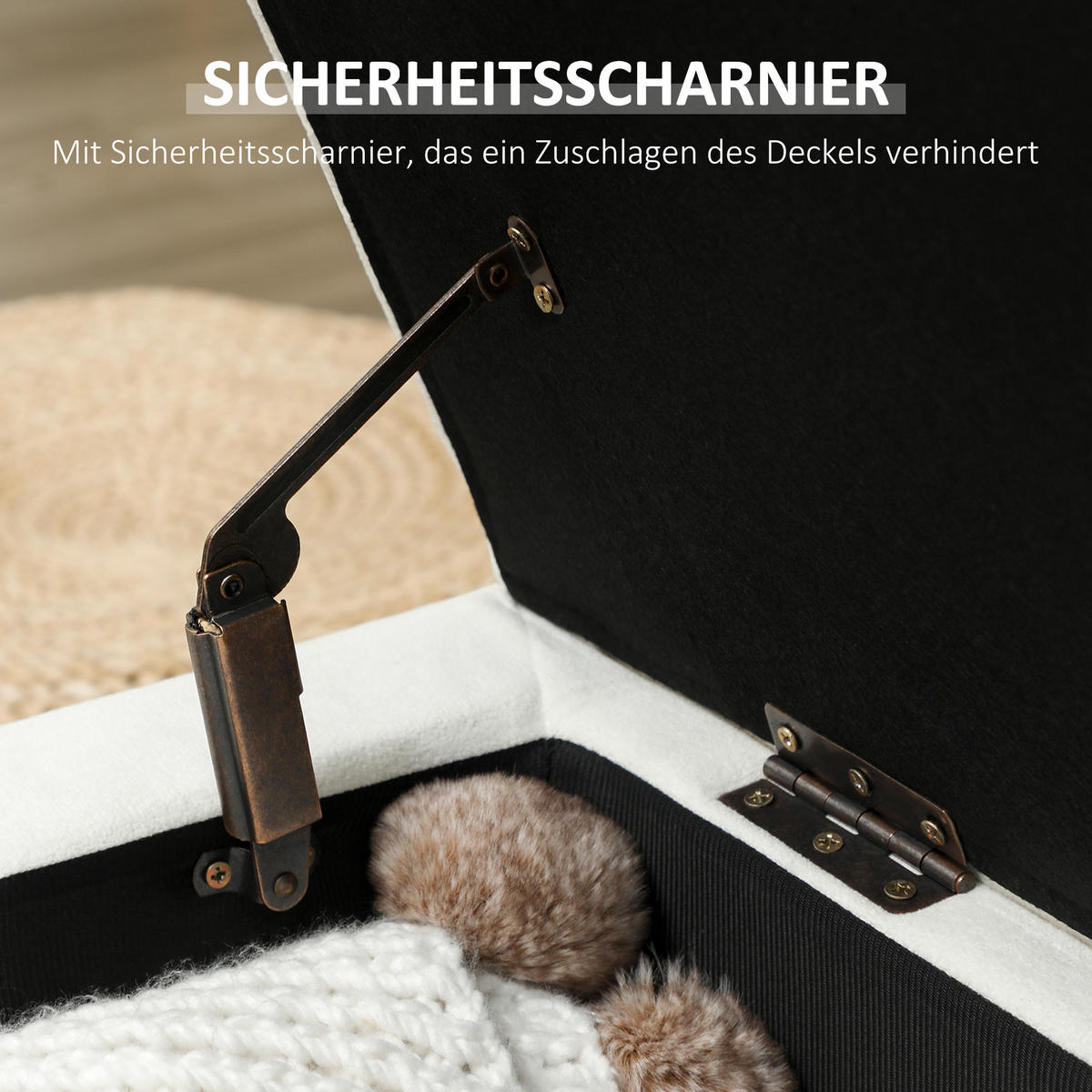 POLSTERHOCKER Mit Stauraum DE-07154 Holzbeine, weicher Stoffbezug Cremeweiß - Creme, Holz/Textil (50/43/115cm) - ComfortXL