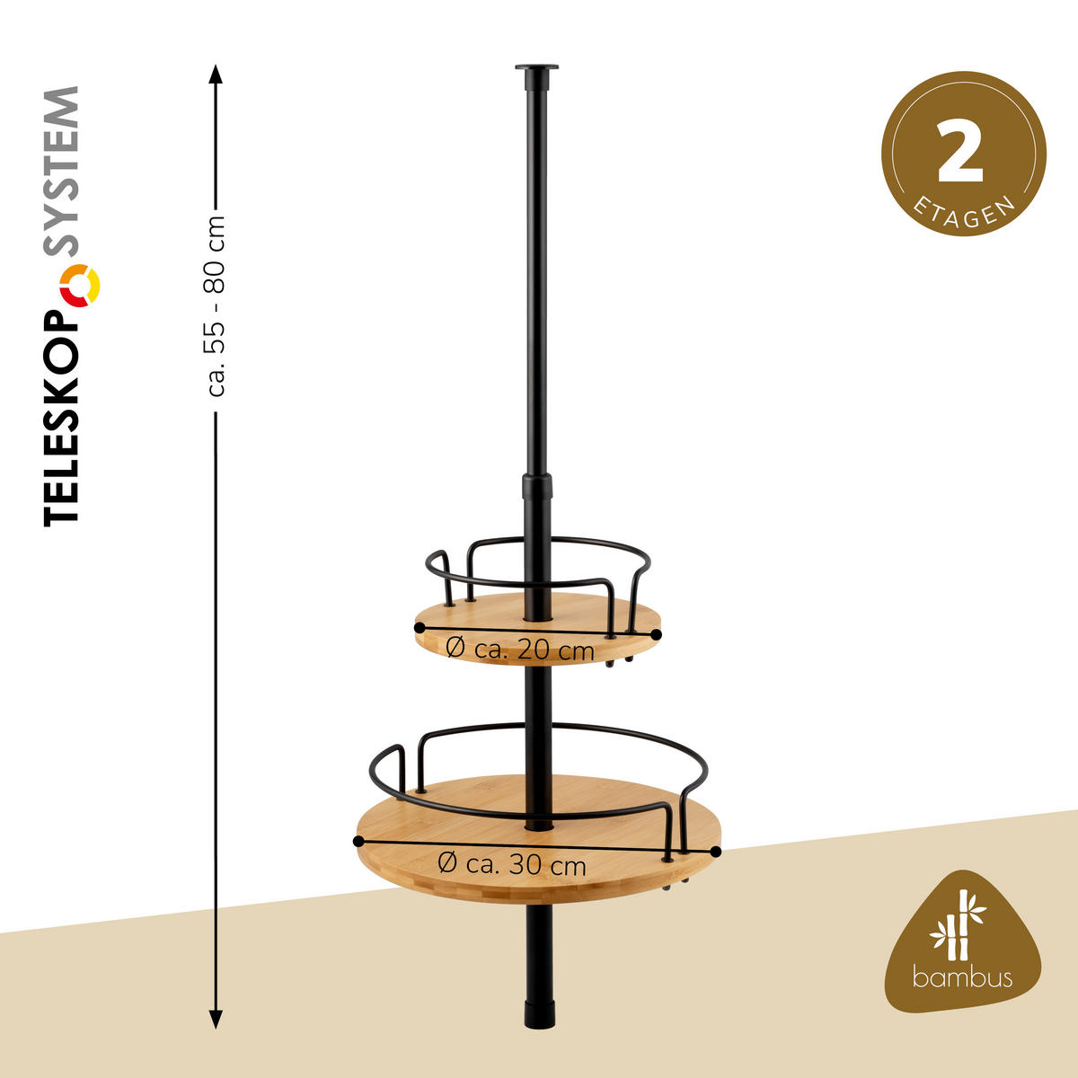 TELESKOP-REGAL, schwarz - Schwarz, Metall (30/80/30cm) - bremermann