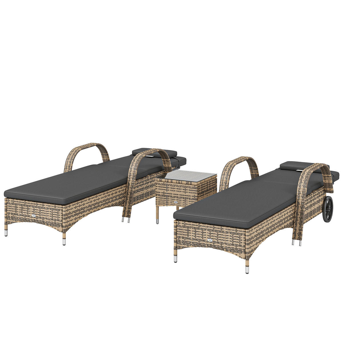 GARTENLIEGE 2er-Set mit Tisch DE-13683 verstellbar & Rollen Dunkelgrau - Dunkelgrau, Metall (73/103/200cm) - ComfortXL