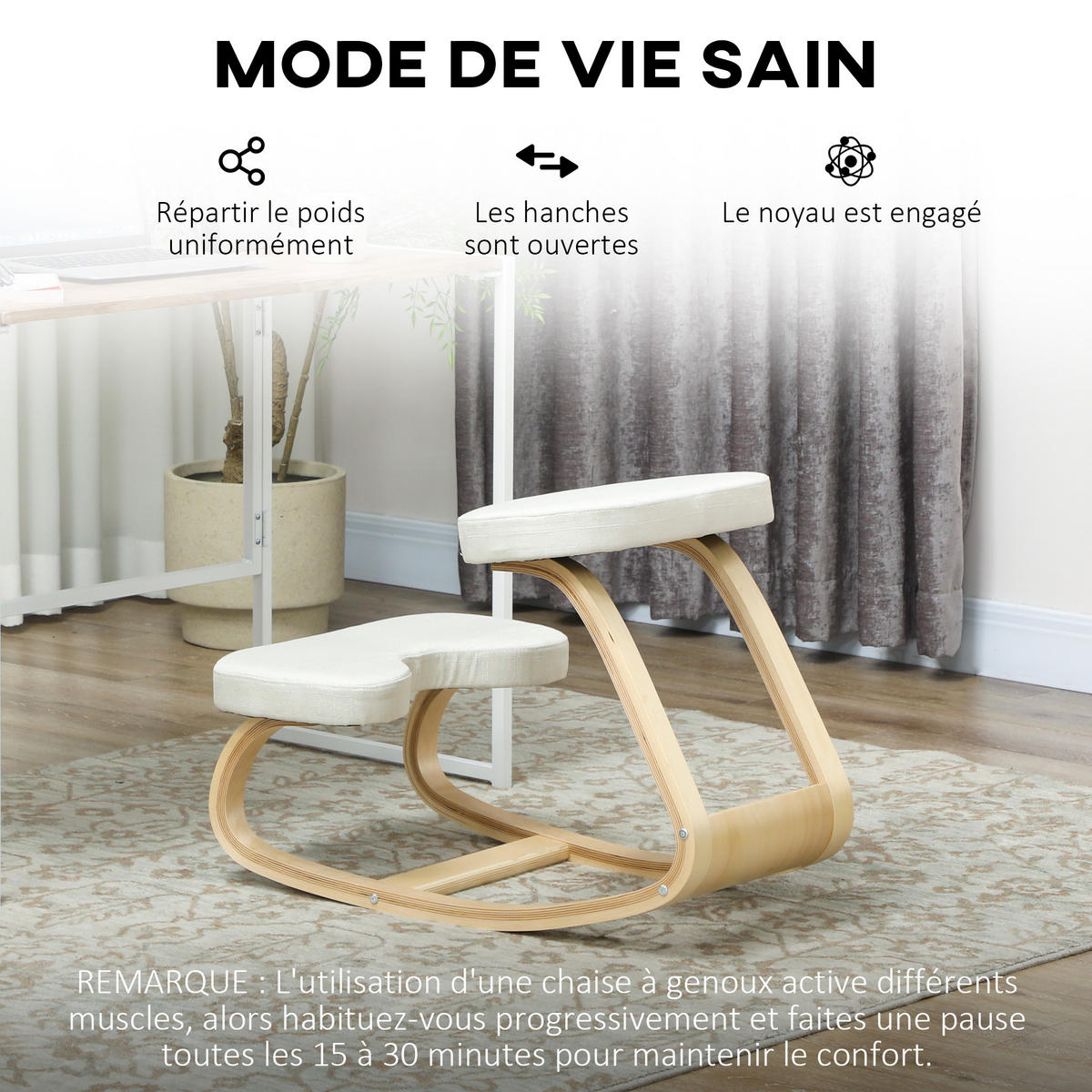 KNIESITZ DE-11774 50/73/55 cm Creme - Creme, Holz (50/55/73cm) - ComfortXL