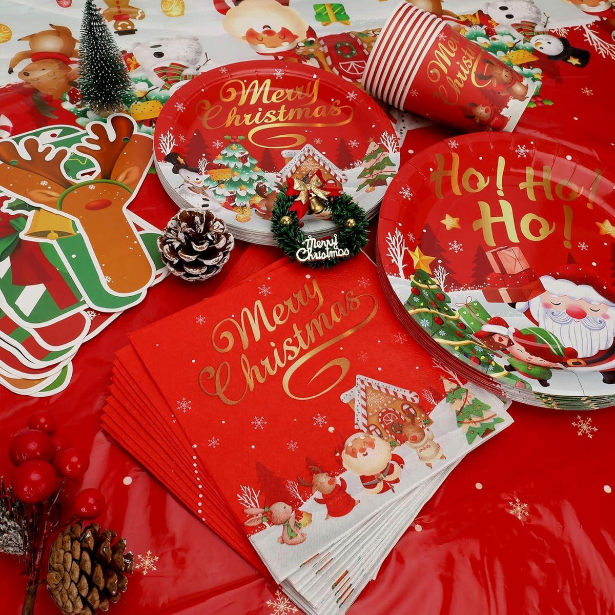 PARTYGESCHIRR Set Weihnachten 82-teilig für 20 Personen - Multicolor, Papier (22/22/4cm)