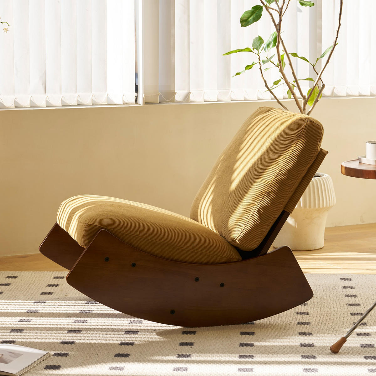 SCHAUKELSTUHL Schaukelsessel ohne Armlehnen,ergonomisch,gepolstertem Kissen,Cordstoff, Gelb - Gelb, Holz (61.5/71.9/89.9cm) - LVHOM