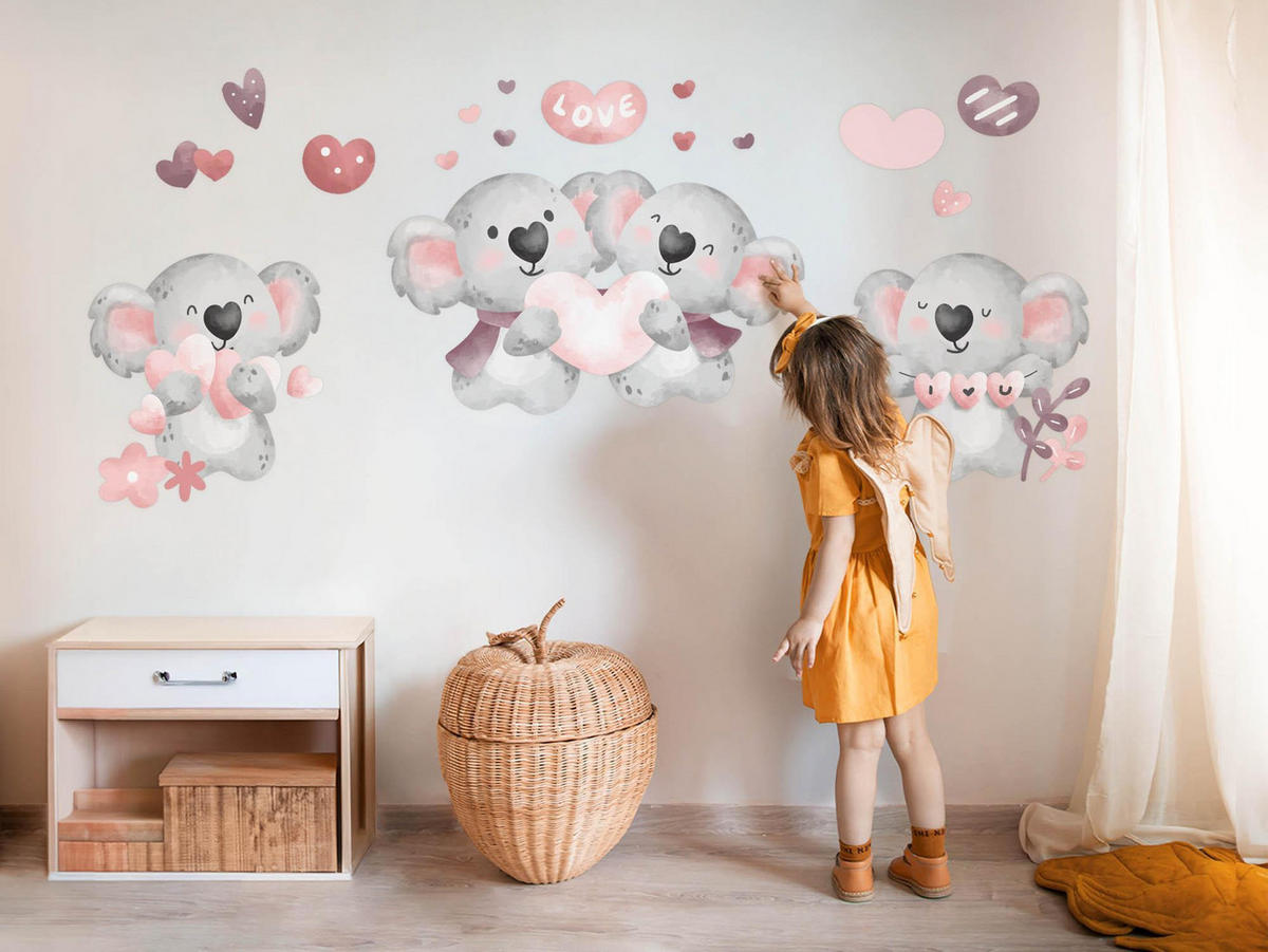 WANDAUFKLEBER 130x183cm - Pastellfarbene Koalas - Multicolor, Kunststoff (130/183/0.1cm) - Wallfluent