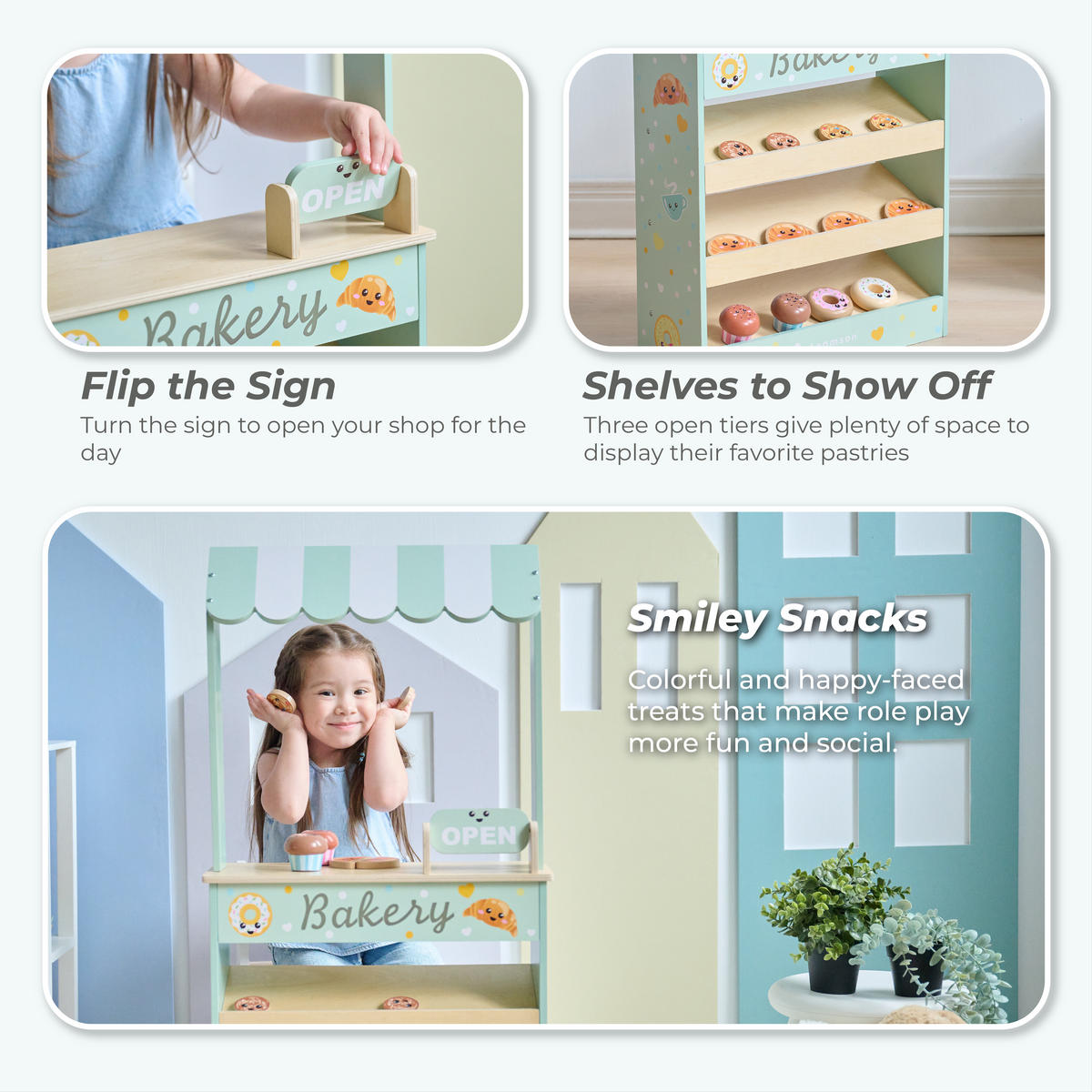 HOLZ-BÄCKEREISTAND mit 12 Gebäckstücken, Grün, 93cm - Grün, Holz (18/93/43cm) - Teamson Kids