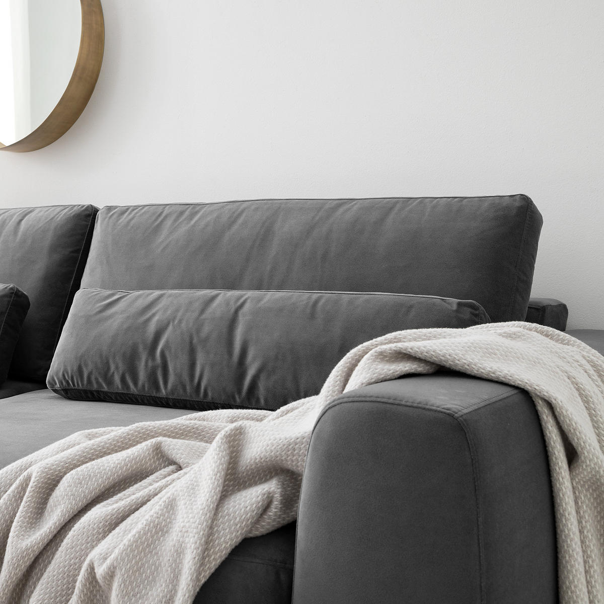 3-SITZER SOFA - Schwarz/Grau, Kunststoff/Textil (252/80/117cm) - home24