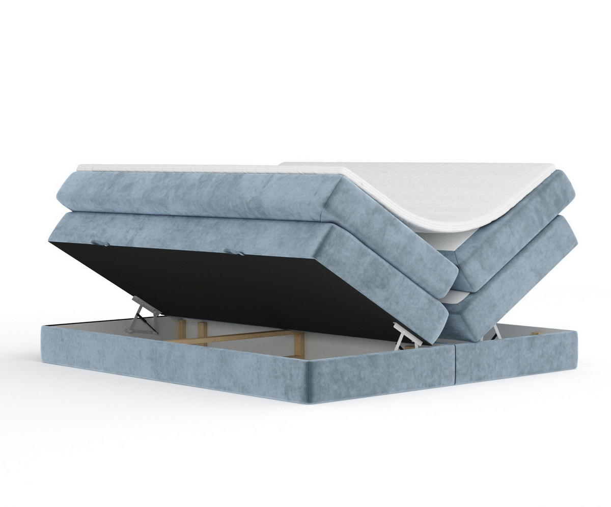 BOXSPRINGBETT Juniper Blau Grau 180/200 cm - Blaugrau/Schwarz, Holz/Holzwerkstoff (180/200cm) - Maison de Reve