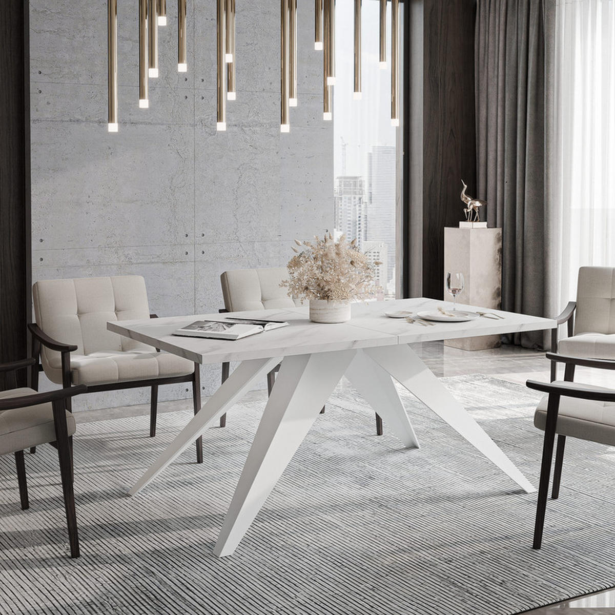 AUSZIEHTISCH XANDRO 160/90/76 cm mit Metallgestell, Weiß / Bianco - Perlmutt/Weiß, Holzwerkstoff/Metall (90/160/76cm) - Idohome