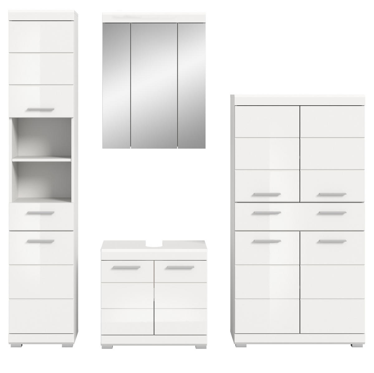 BADMÖBEL-SET weiß Hochglanz 4-teilig 200 cm, Komplettset mit viel Stauraum - Weiß Hochglanz, Glas/Holzwerkstoff (200/191/34cm) - Inn.Furn