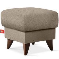 HOCKER GUSTAVO Fußstütze, Bouclé, Dunkelbeige - Graubraun/Beige, Holz/Holzwerkstoff (53/49/53cm) - KONSIMO®