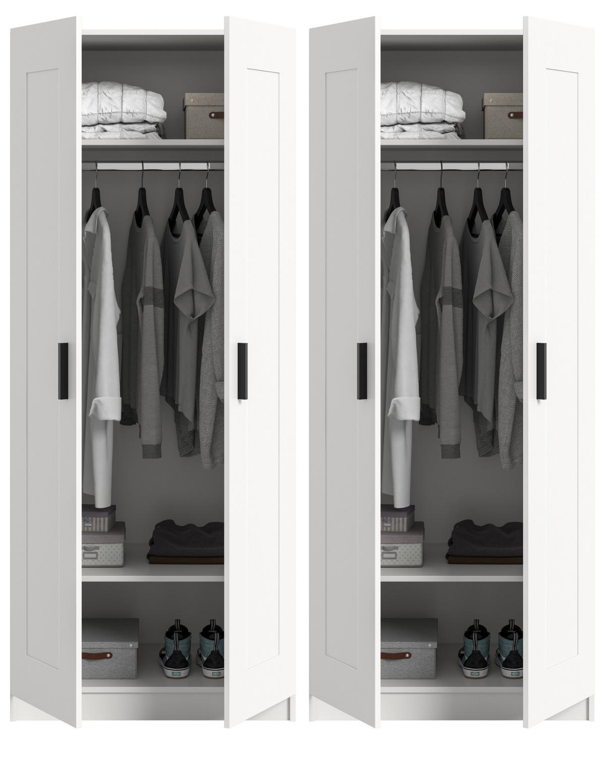 KLEIDERSCHRANK in weiß 160 x 194 cm, Drehtürenschrank 4-türig skandinavisch - Schwarz/Weiß, Holzwerkstoff/Kunststoff (160/194/56cm) - Inn.Furn