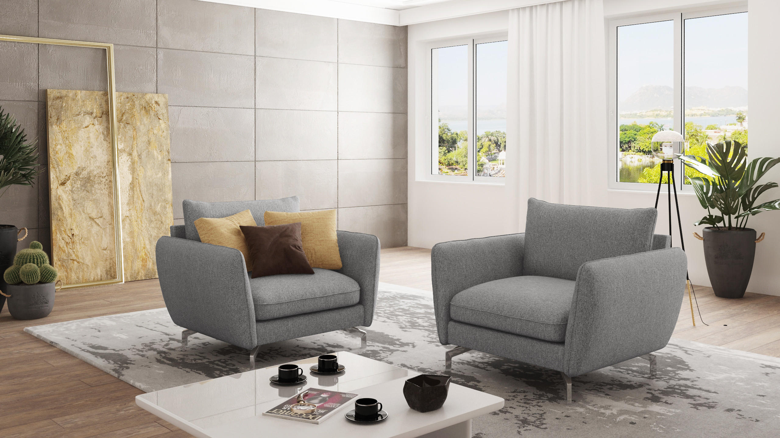 SESSEL Elou Grau Microfaser - Chromfarben/Grau, Holz/Textil (103/87/92cm) - S-Style Möbel