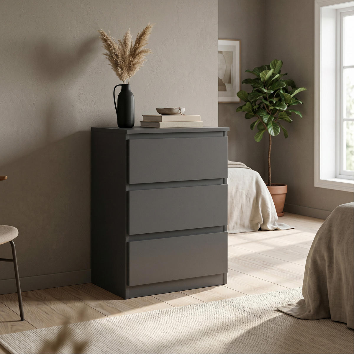 KOMMODE NUDO 70/78,5/39cm mit 3 Schubladen Türen Anthrazit - Anthrazit, Holzwerkstoff (70/78.5/39cm) - MASSENO