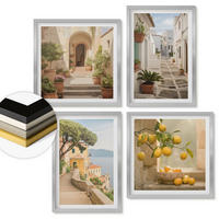 WANDBILDER 4er Set - 50x50 cm & 40x60 cm Silberner Rahmen - Zitrusbaum im Fenster am Meer - Silberfarben, Kunststoff (50/50cm) - ArtPrintCave