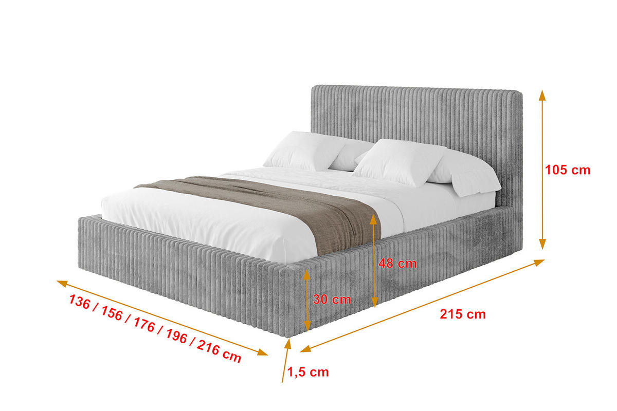 POLSTERBETT mit Bettkasten und Lattenrost, Boxbett ohne Matratze - ALOVA-V1 180x200 Hellgrau - Hellgrau, Holzwerkstoff/Textil (180/200cm) - ALTDECOR