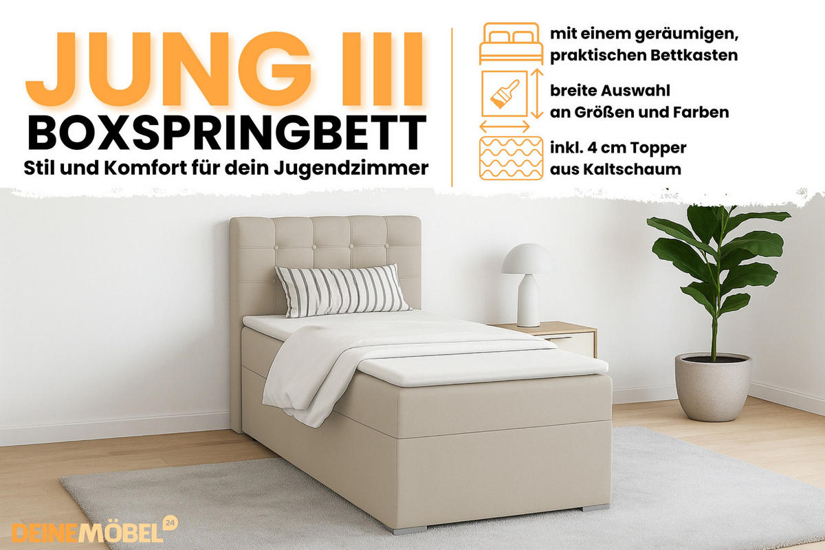 BOXBETT JUNG 3 100/200 Beige H3 Öffnung links - Beige, Holz/Holzwerkstoff (100/200cm) - Deine Möbel 24