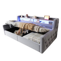 POLSTERBETT 90x200 cm LED USB Stauraum hellgrau - Hellgrau, Textil (90/200cm) - LEBENLANG