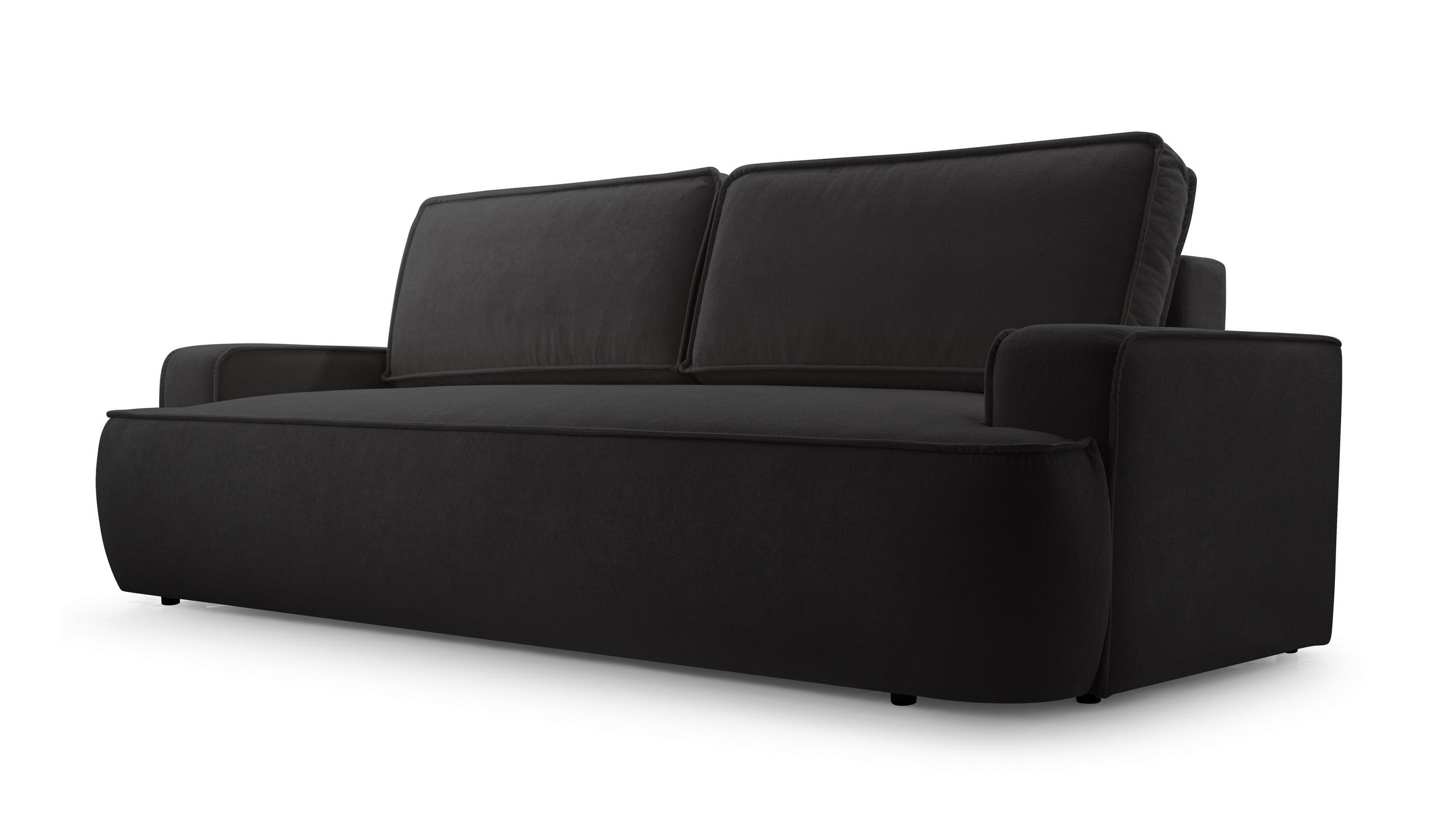 BETTSOFA SOLO Schwarz Bucle-Stoff mit Schlaffunktion - Schwarz, Textil (110/94/248cm) - MASSENO