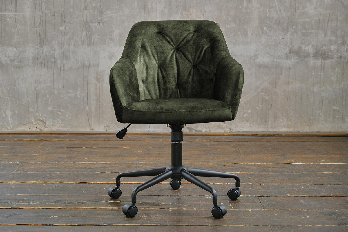 BÜROSTUHL KAYA Grün Velvet - Schwarz/Grün, Textil (64/79/61cm) - KAWOLA