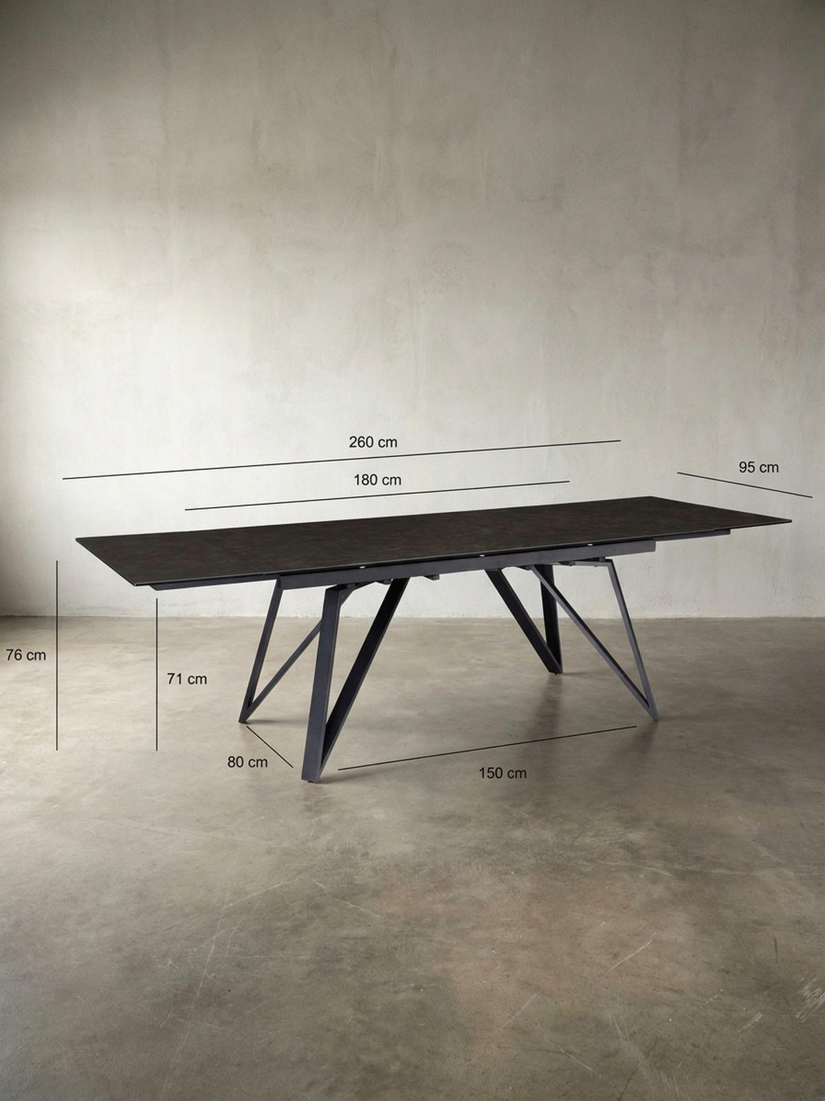 ESSTISCH Ausziehbar Keramik Glas Marmoroptik Rechteckig Groß, Schwarz 180x95x76 cm - Schwarz, Keramik/Metall (95/180/76cm) - KADIMA DESIGN