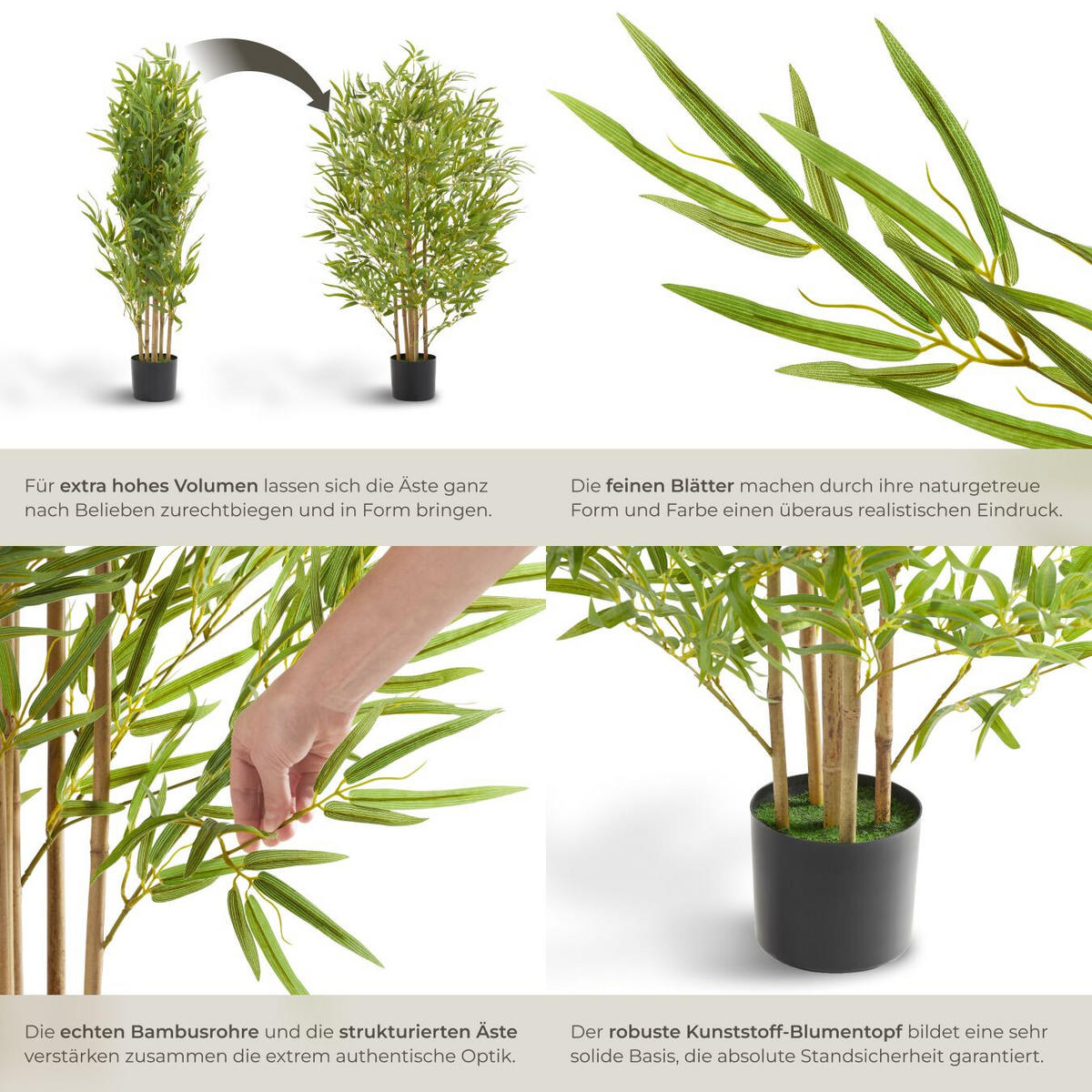 KÜNSTLICHER-BAMBUSBAUM Bambosa,stabiler Kunststoff-Blumentopf,grün - Grün, Kunststoff (120cm) - tectake