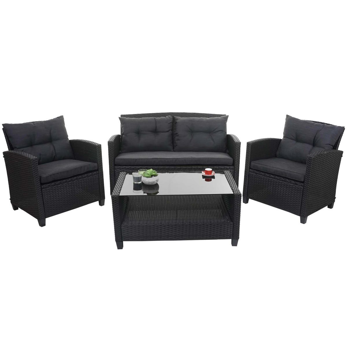 XXL POLY-RATTAN GARNITUR 4-TLG Anthrazit - Anthrazit, Kunststoff - MCW