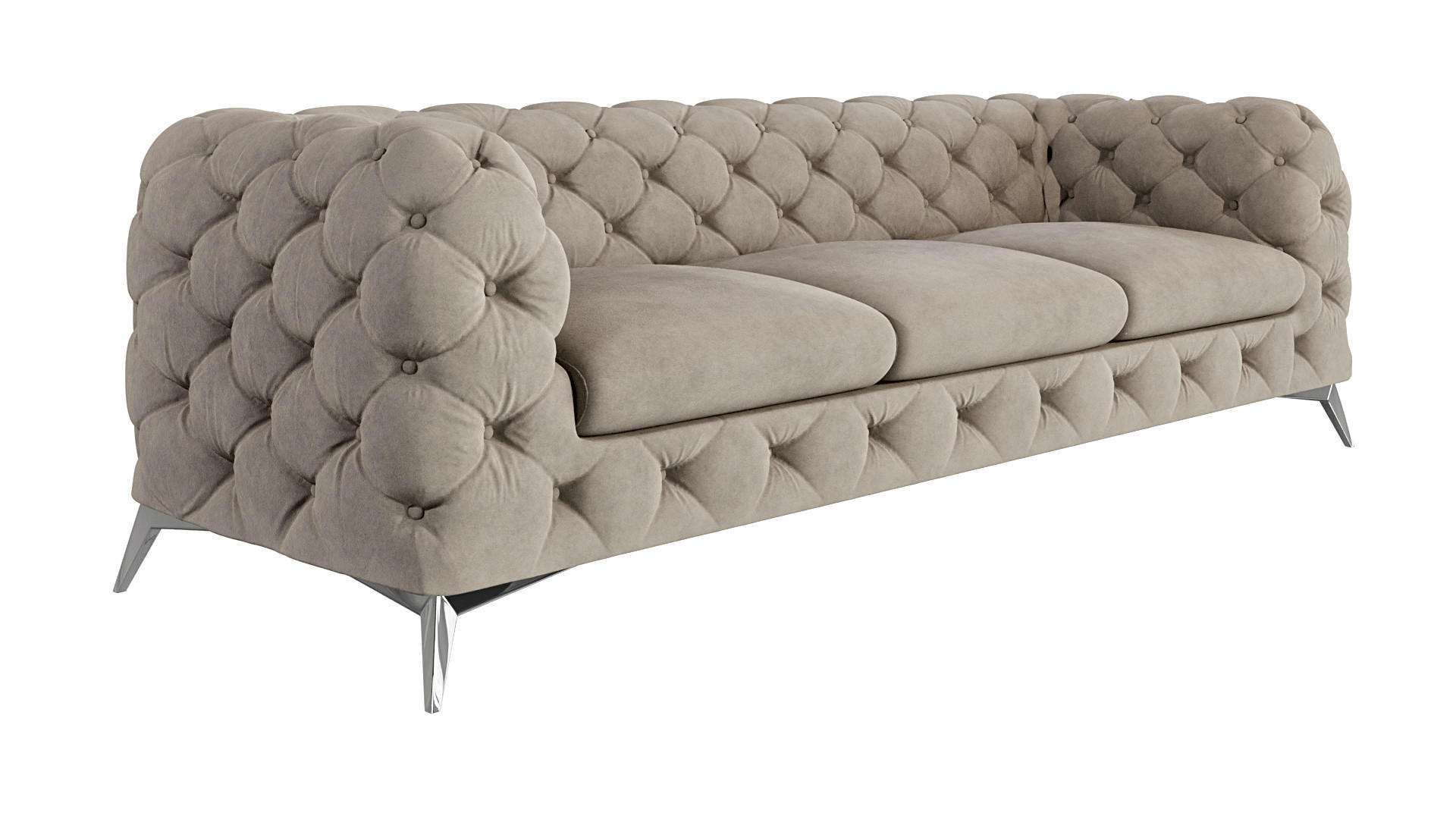 CHESTERFIELD-SOFA 3-Sitzer Laura Dunkle Creme Samt - Silberfarben/Creme, Holz/Textil (243/75/100cm) - S-Style Möbel