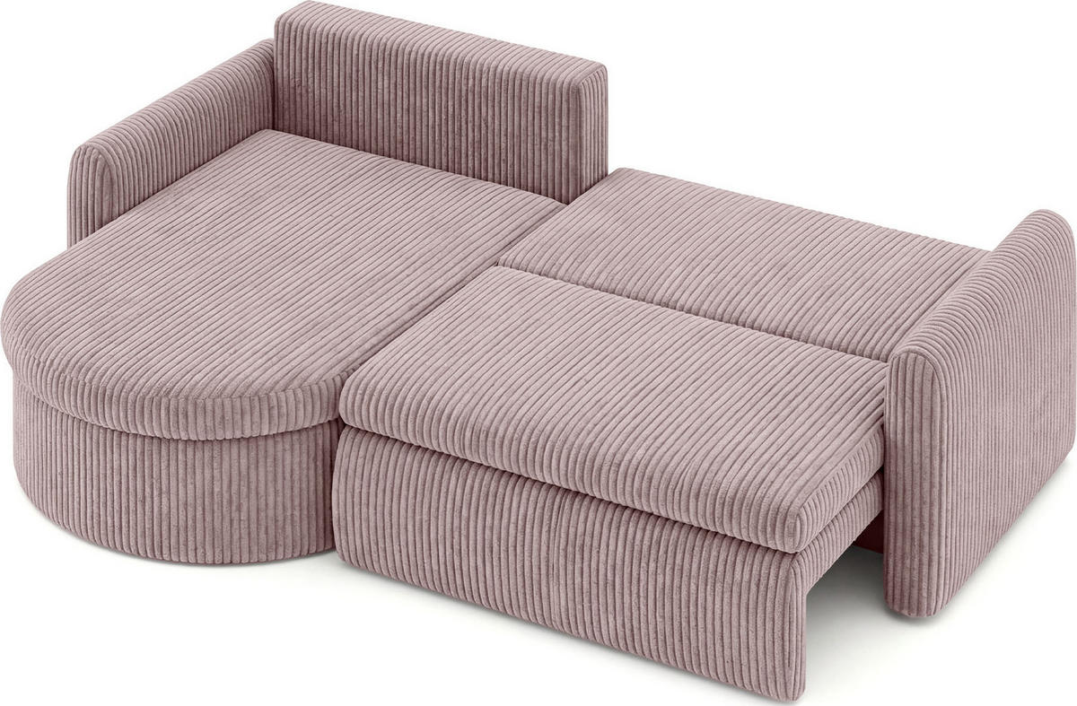 ECKSOFA Cora mit Schlaffunktion & Stauraum, Universell Rechts/Links, Rosa Cord Chenille 260/82/160 cm - Schwarz/Rosa, Kunststoff/Textil (250/160cm) - WFL GROUP