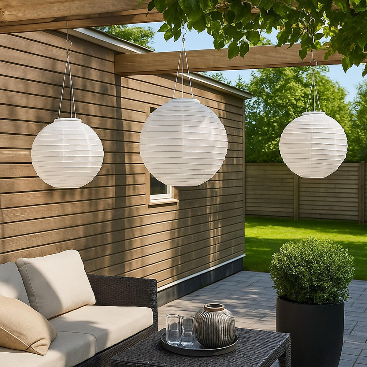 LED AUSSENHÄNGELEUCHTE Lampion Weiß 2er Set - Weiß, Metall (30/30/55cm) - Globo Lighting