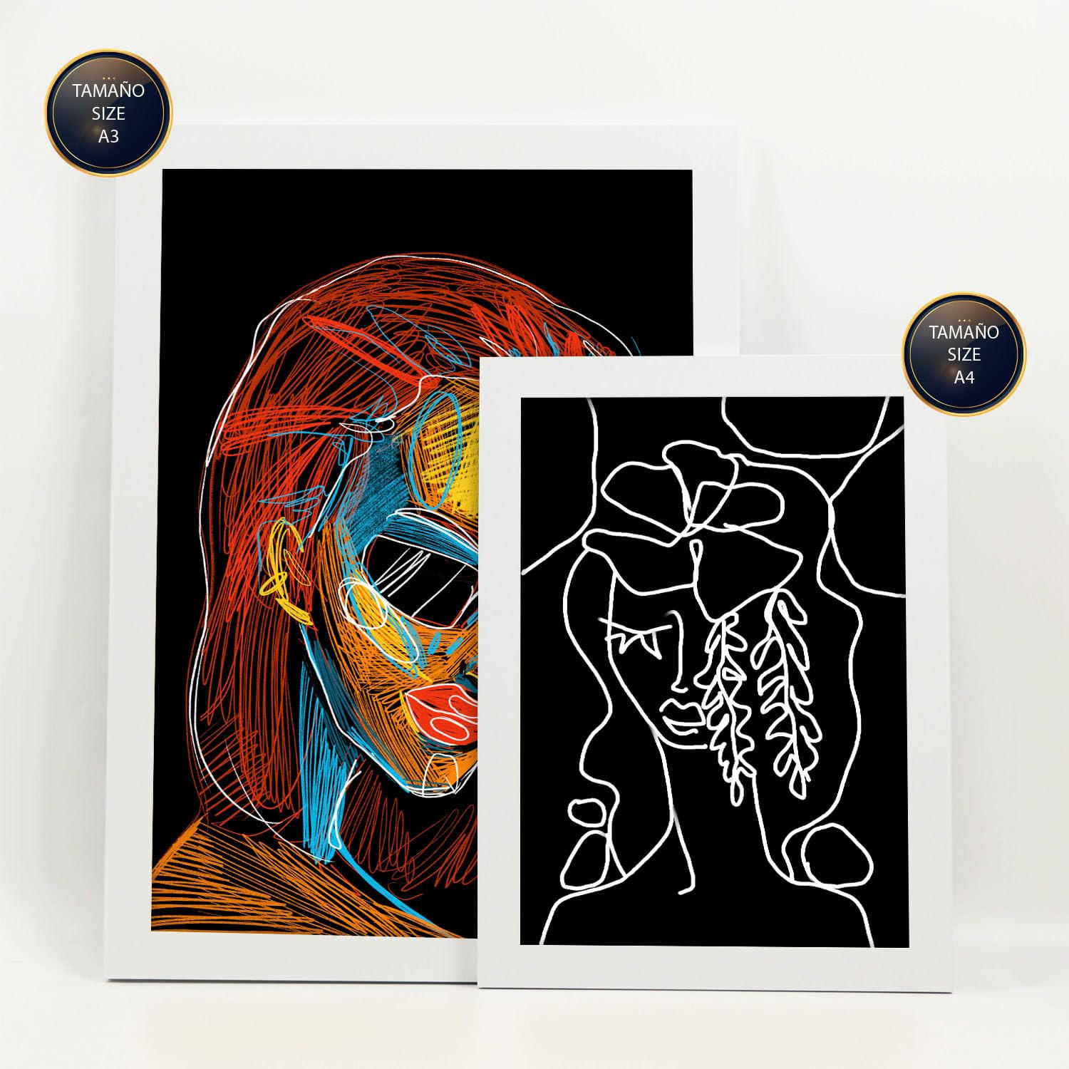 POSTER Set Mit 6 Schönheitstöne 1 In Weibliche Zusammenfassung Ästhetische Dekorative Gemälde Für Ihr Wohnzimmer Zuhause A3 & A4 Weißer Rahmen - Weiß, Papier (29/3cm) - Nacnic