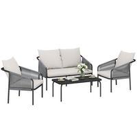 GARTENMÖBEL-SET 4-teilig DE-06759 mit Zweisitzer & Couchtisch - Taupe, Kunststoff/Metall - ComfortXL