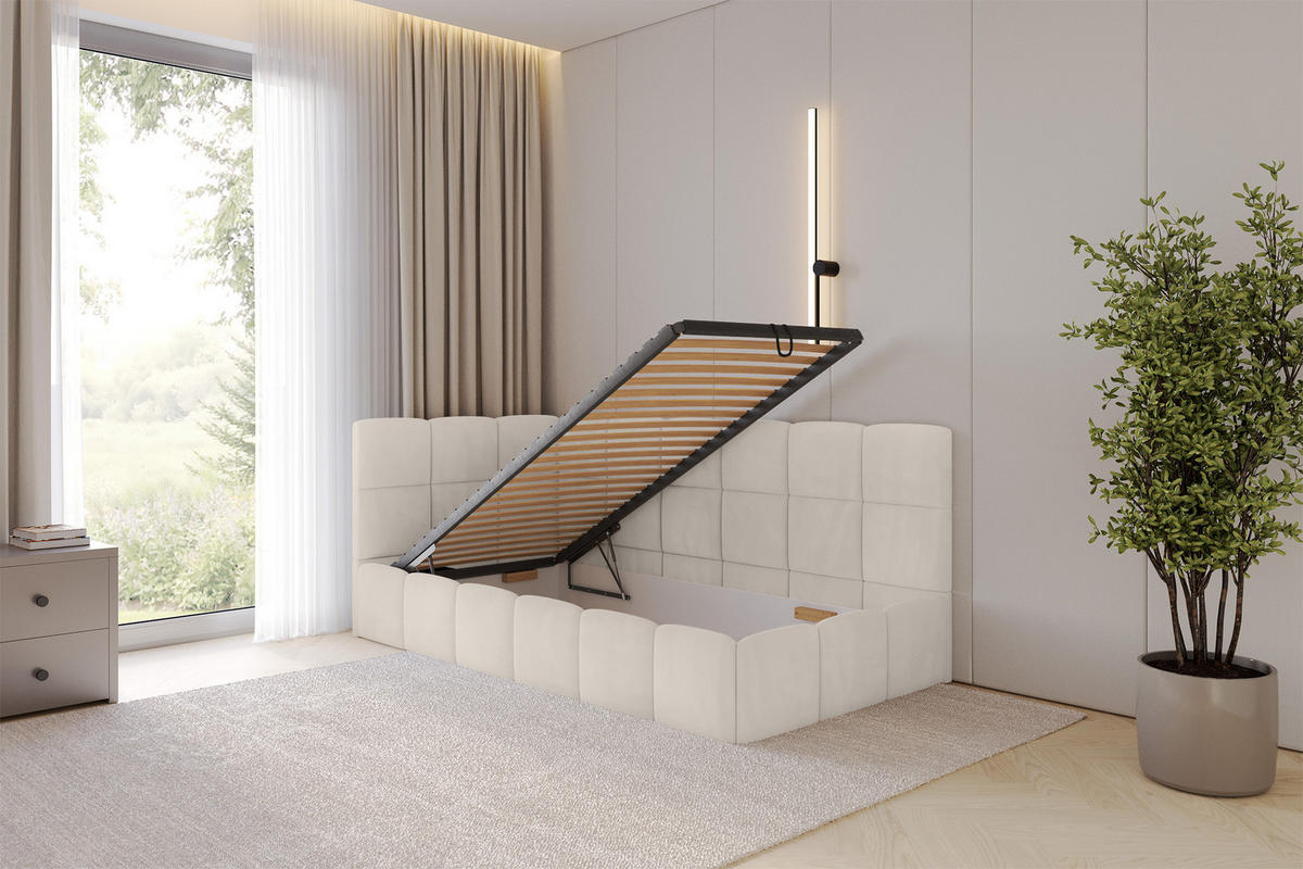 EINZELBETT Jugendbett mit Bettkasten Rechts, ohne Matratze - LIVY 80x200 Beige - Beige, Holzwerkstoff/Textil (80/200cm) - ALTDECOR