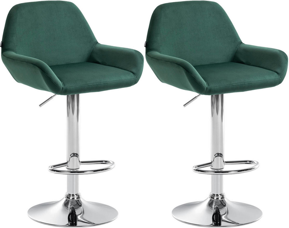 BARHOCKER 2er Set Samt Dunkelgrün - Chromfarben/Dunkelgrün, Textil/Metall (51/89/52cm) - CLP