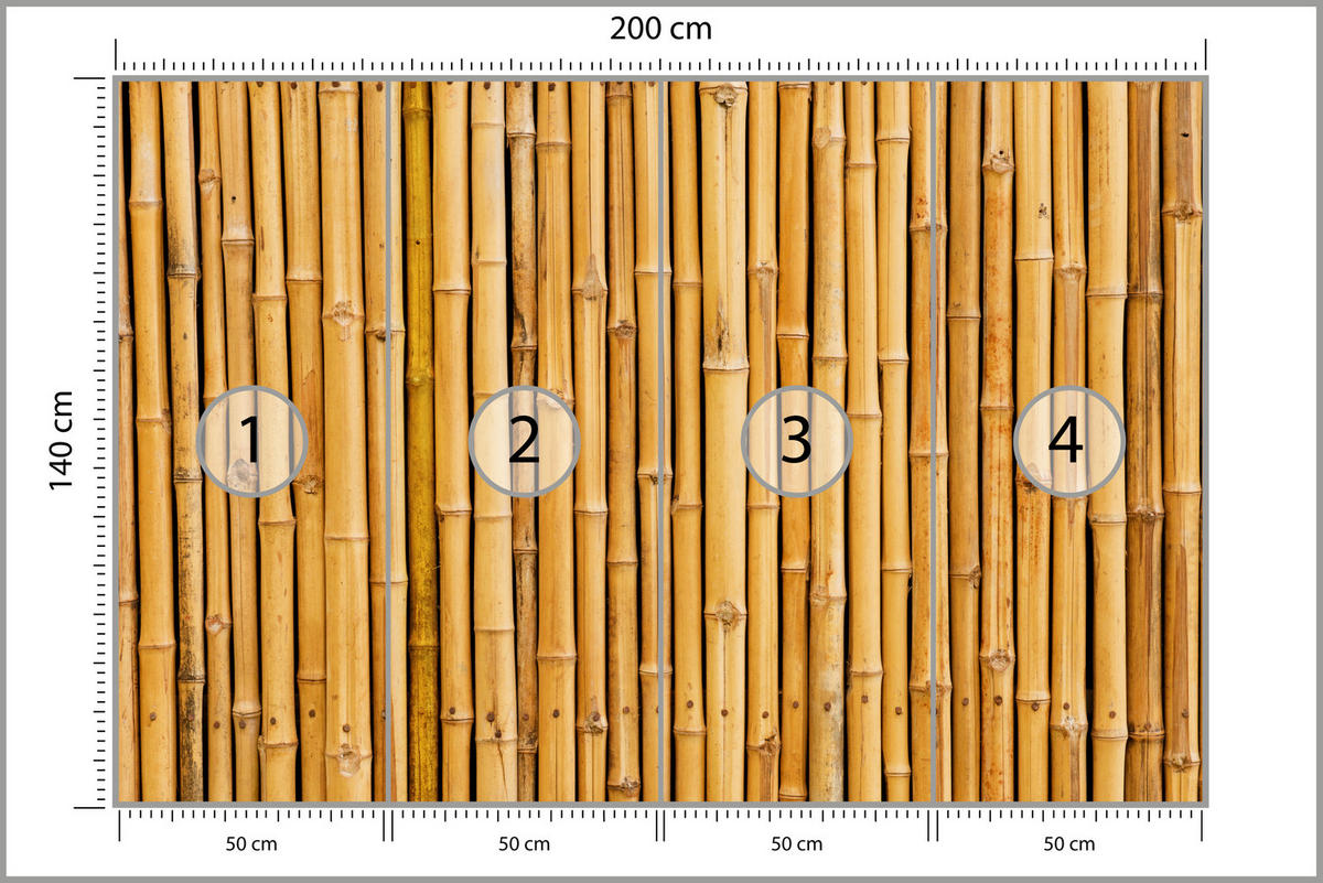 FOTOTAPETE für Küche Bambus Imitation Braune Wand Rustikal 200x140 - Orange/Braun, Papier (200/140cm) - Muralo