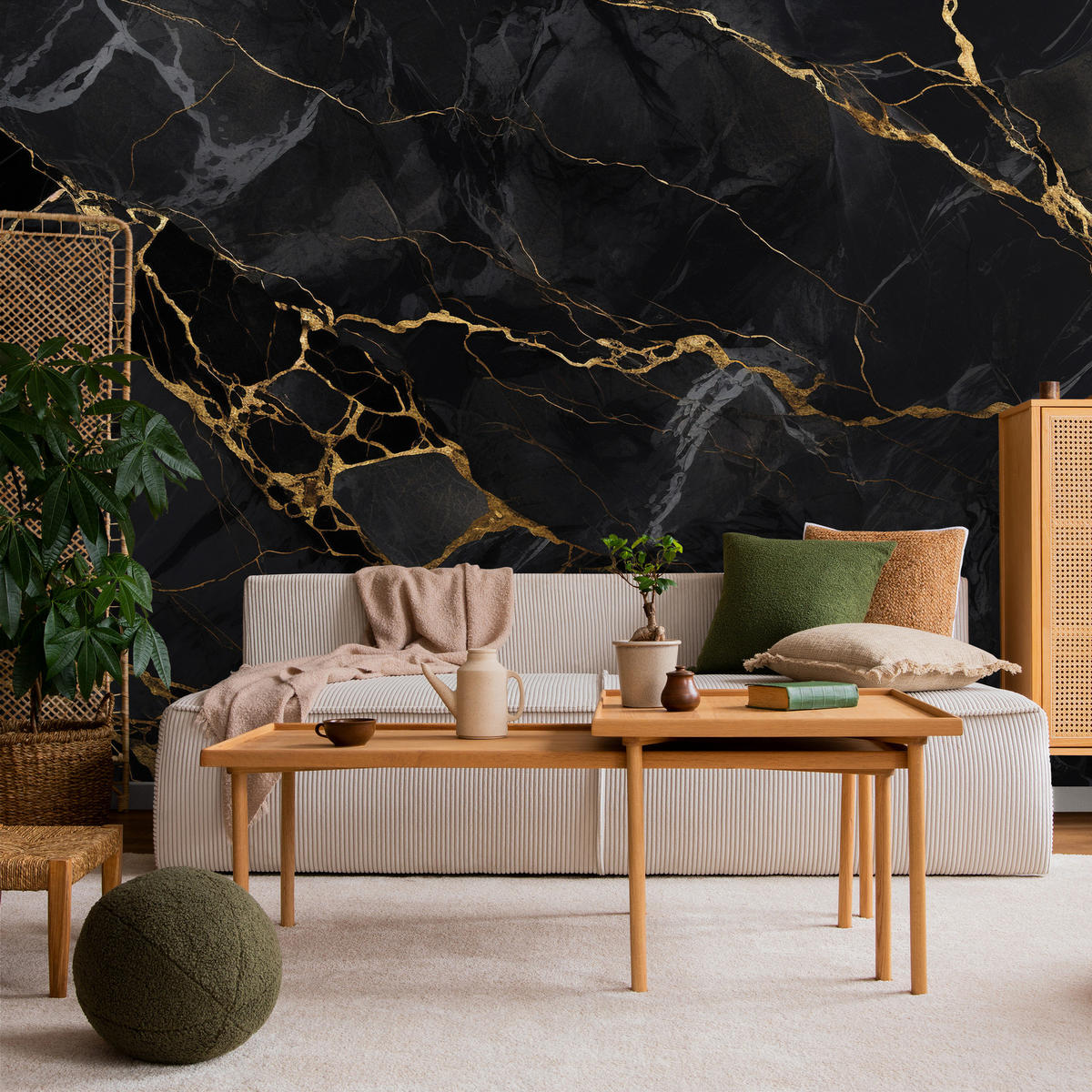 FOTOTAPETE Abstraktion Marmor Moderne Muster 150x105 - Beige/Schwarz, Papier (150/105cm) - Muralo